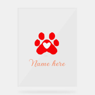 Panneau En Acrylique Patte de chien cœur rouge animal familier ajouter