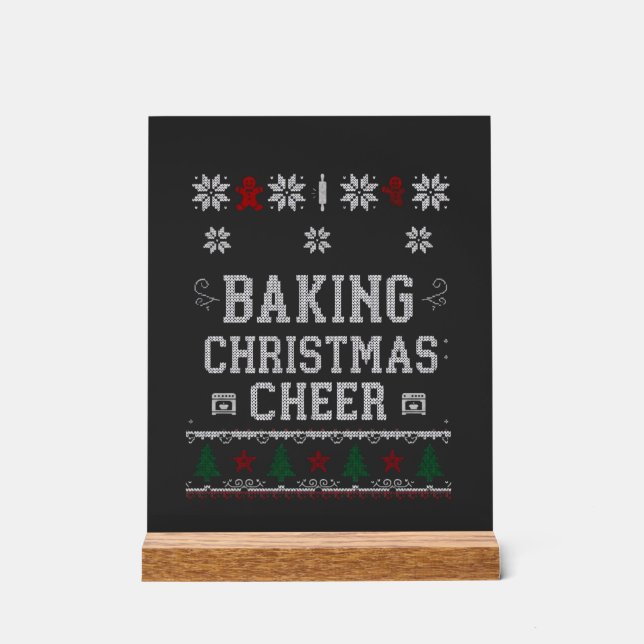 Panneau En Acrylique Patte de tricot de four à biscuits de Noël au ging (Recto)