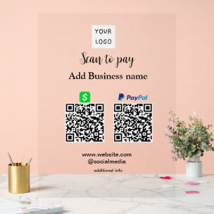 Panneau En Acrylique Paypal Cashapp numérisation pour payer QR ajouter
