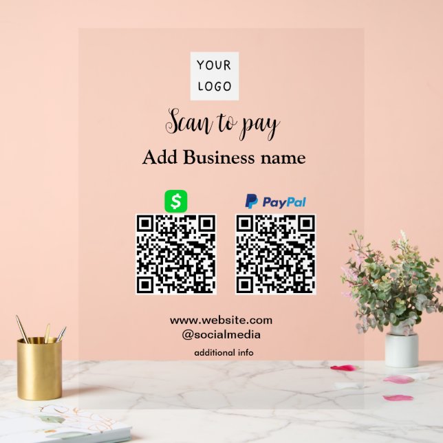 Panneau En Acrylique Paypal Cashapp numérisation pour payer QR ajouter  (Mariage)
