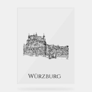 Panneau En Acrylique Paysage urbain de Würzburg en Bavière, art linéair