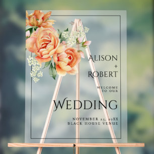 Panneau En Acrylique Pêcher roses et pivoines gelé mariage BIENVENUE