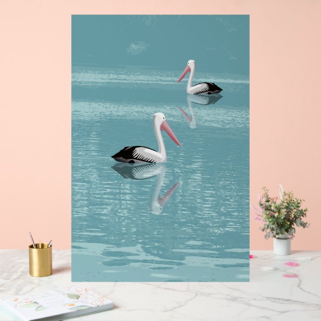 Panneau En Acrylique Pelican Couple Paddle sur Calm Aqua Water (Mariage)