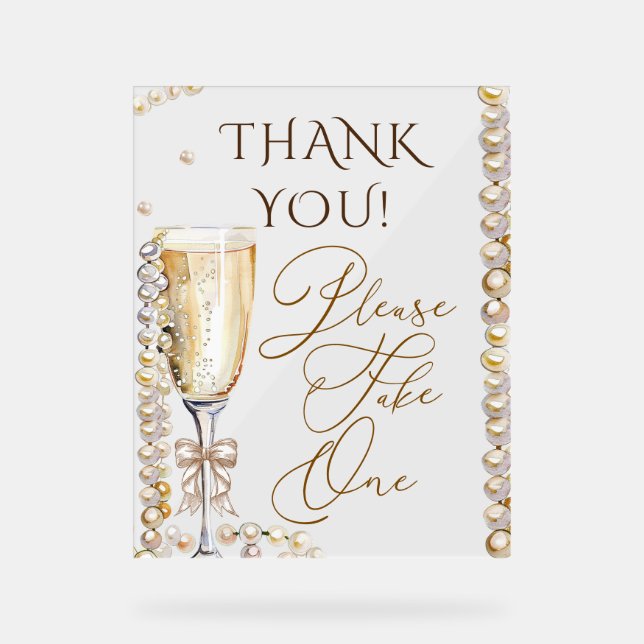 Panneau En Acrylique Perles & Prosecco S'il Vous Plaît Prenez Un (Recto)