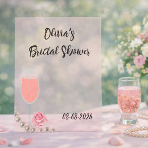 Panneau En Acrylique Perles roses et prosecco pour une baby shower de m