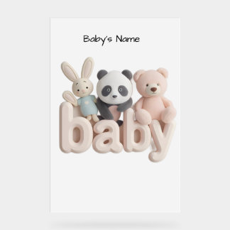 Panneau En Acrylique Personalized Baby Name Wall Art – Cute Animal Nurs