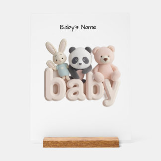Panneau En Acrylique Personalized Baby Name Wall Art – Cute Animal Nurs