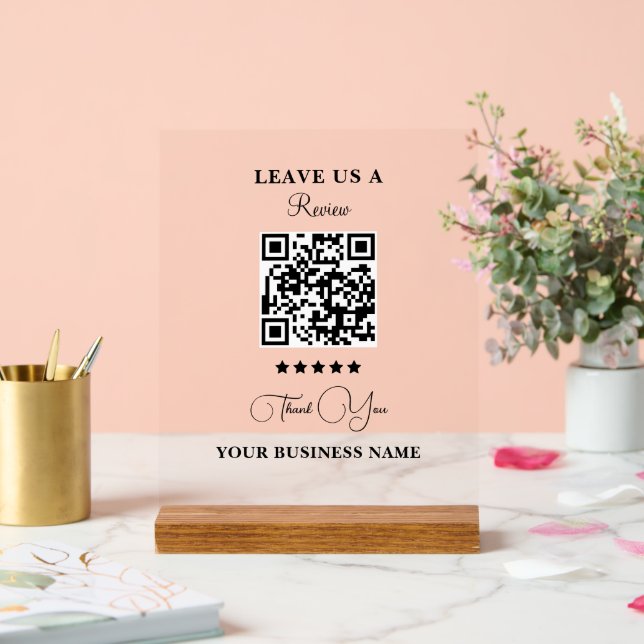 Panneau En Acrylique Personalized Business Qr Code Leave a Review (Mariage)