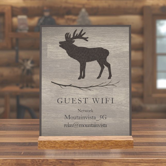 Panneau En Acrylique Personalized Guest WiFi Sign for Cabins & Rentals (elk mountain cabin wifi information sign)