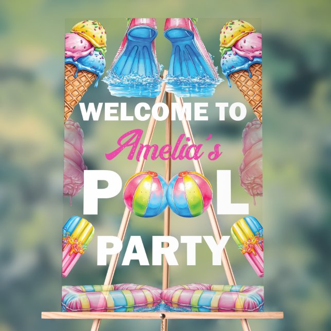 Panneau En Acrylique Personalized Pool Party Welcome (Neutre)