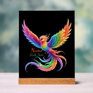 Panneau En Acrylique Personalized Rainbow Phoenix Name Birthdate Gift