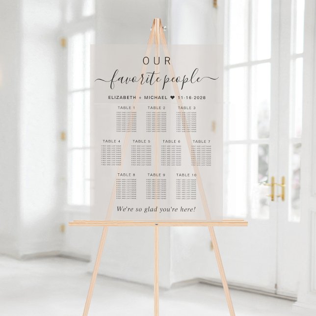 Panneau En Acrylique Personnes favorites 10 Table Taupe Mariage Siège (Créateur téléchargé)