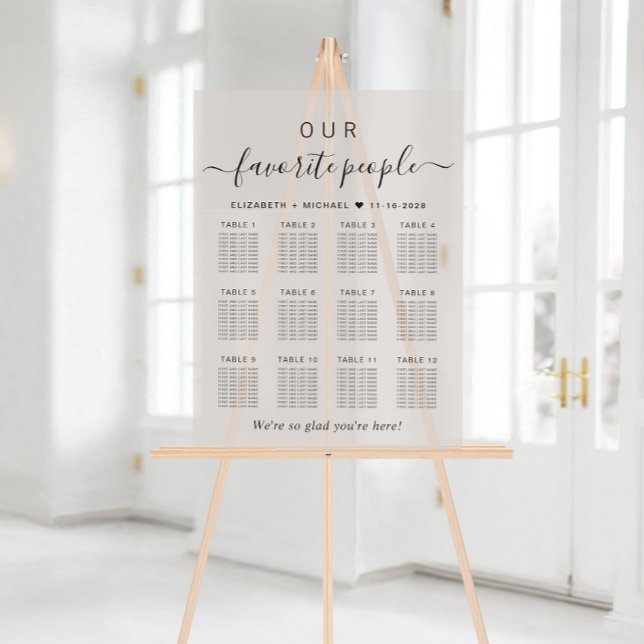 Panneau En Acrylique Personnes favorites 12 Table Taupe Mariage Siège (Créateur téléchargé)