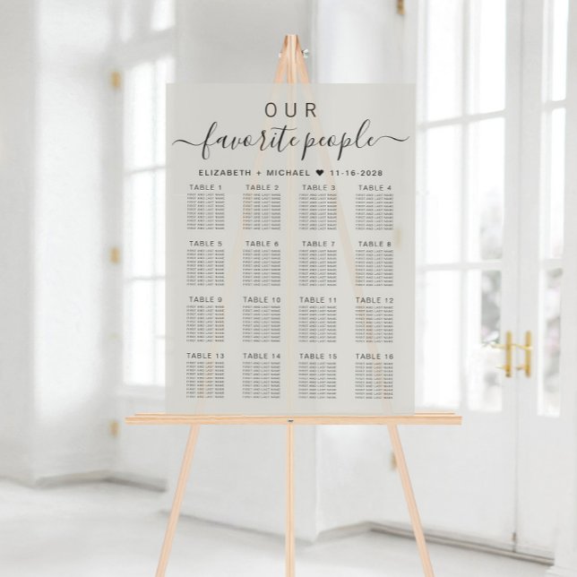Panneau En Acrylique Personnes favorites 16 Table Taupe Mariage Siège (Créateur téléchargé)