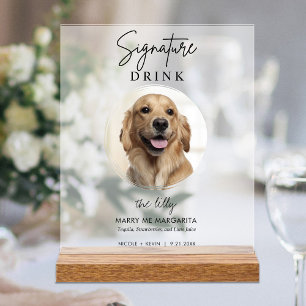 Panneau En Acrylique Pet Chien Mariage Signature Boissons Bar à cocktai