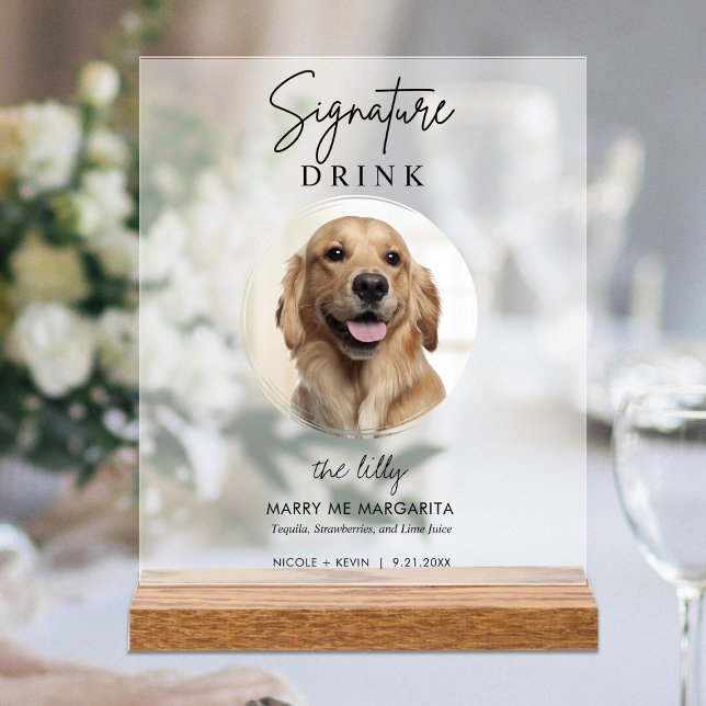 Panneau En Acrylique Pet Chien Mariage Signature Boissons Bar à cocktai (Créateur téléchargé)
