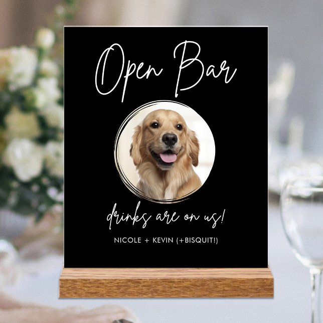 Panneau En Acrylique Pet Dog Mariage Open Bar Boissons Cocktail Noir (Créateur téléchargé)