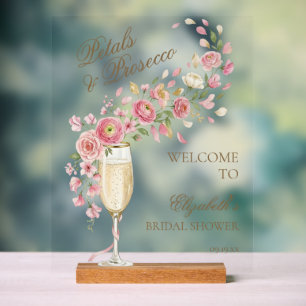 Panneau En Acrylique Pétales Élégants et Prosecco Floral Welcome