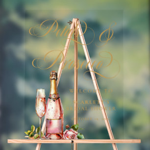 Panneau En Acrylique Pétales & Prosecco Élégante Bienvenue à la Soirée 