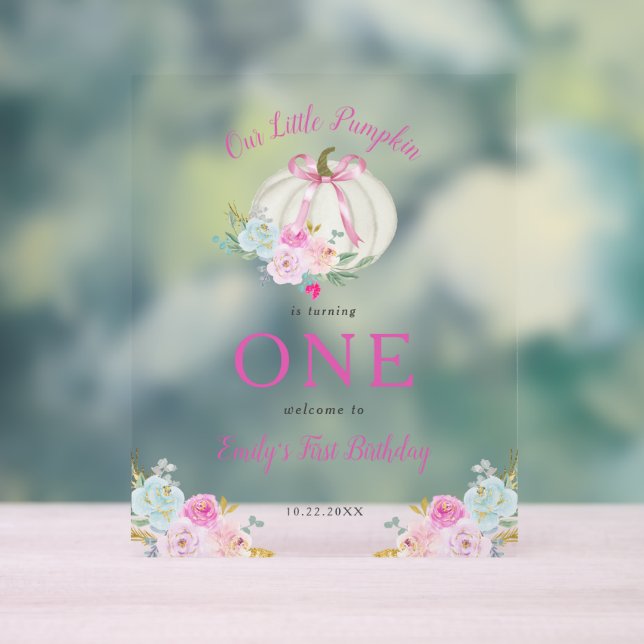 Panneau En Acrylique Petite Citrouille Bow Girls 1er anniversaire Bienv (Neutre)