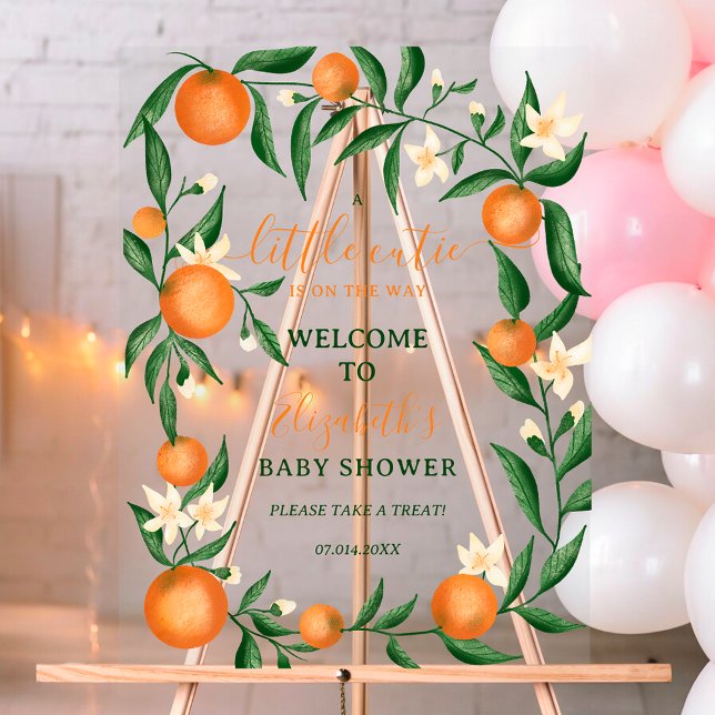 Panneau En Acrylique Petite cuite d'agrumes botaniques orange (Botanical citrus orange little cutie welcome acrylic sign)