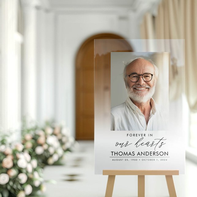 Panneau En Acrylique Photo commémorative ou funéraire Hommage blanc déf (Forever in our hearts funeral photo tribute sign)