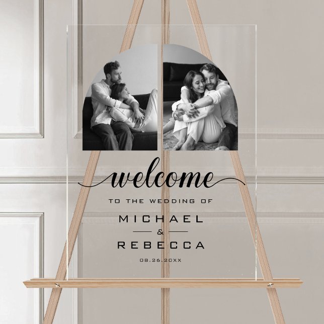 Panneau En Acrylique Photo d'arche de mariage noir de bienvenue (Créateur téléchargé)