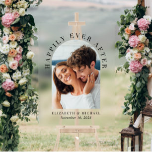 Panneau En Acrylique Photo de Mariage Élégant avec Arche de Bienvenue