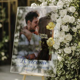 Panneau En Acrylique Photo Dusty Blue Crest Floral Mariage