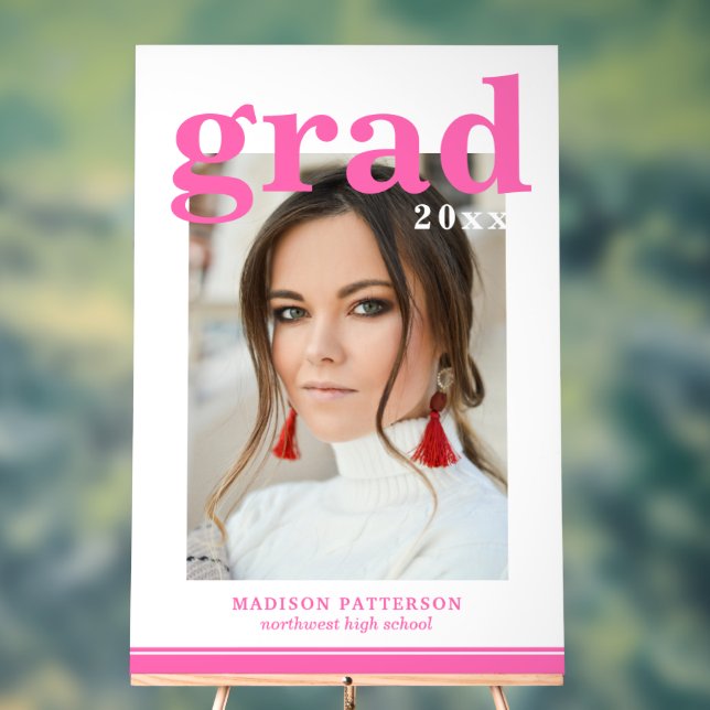 Panneau En Acrylique Photo Graduation Party Élégant Script moderne (Neutre)