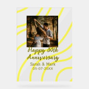 Panneau En Acrylique Photo jaune doré 30e anniversaire de mariage nom