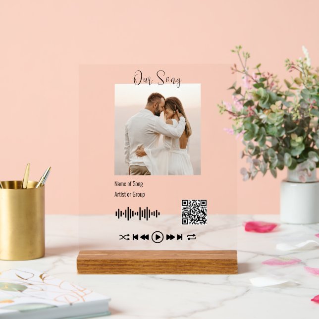 Panneau En Acrylique Photo Mariage moderne QR Code First Dance Song (Mariage)