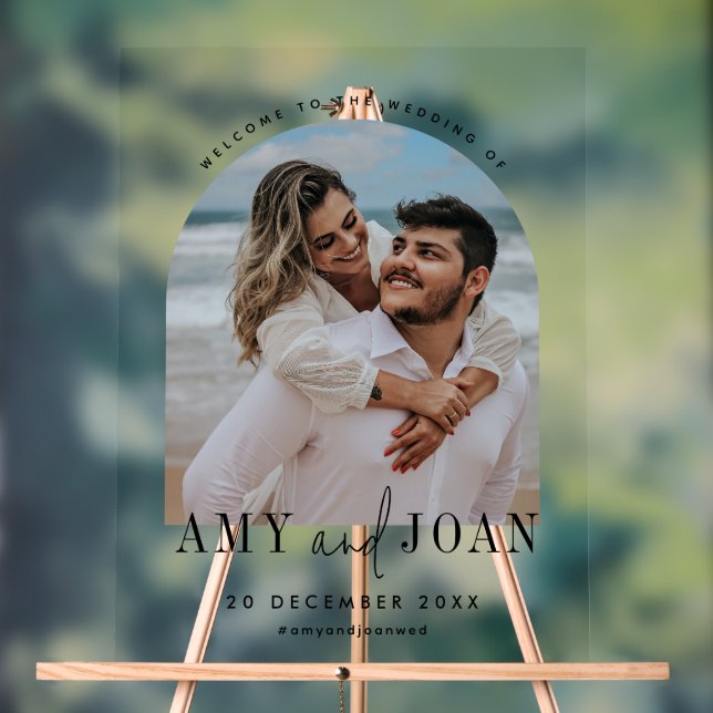 Panneau En Acrylique Photo personnalisée, calligraphie Accueil Mariage  (Neutre)