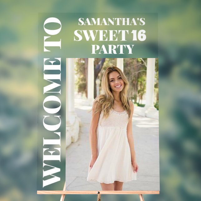 Panneau En Acrylique Photo personnalisée Sweet 16 Bienvenue (Neutre)