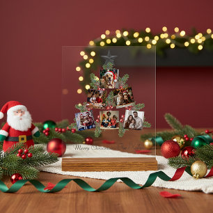Panneau En Acrylique Photos de Noël personnalisés sur un arbre