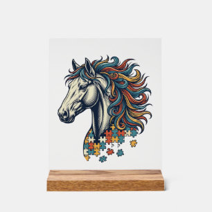 Panneau En Acrylique Pièce de puzzle de cheval coloré T-Sh gravure vint