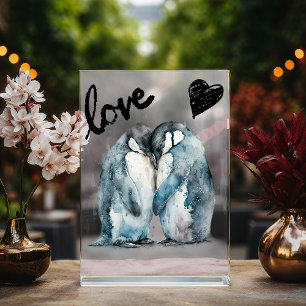 Panneau En Acrylique Pingouins aquarelle en cadeau d'amour pour Valenti