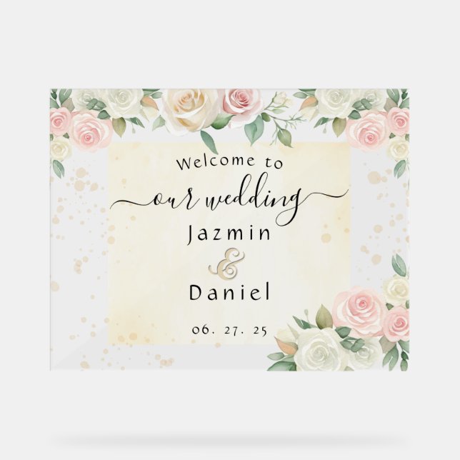 Panneau En Acrylique Pink And White Dusky Blooms Wedding Sign (Recto)