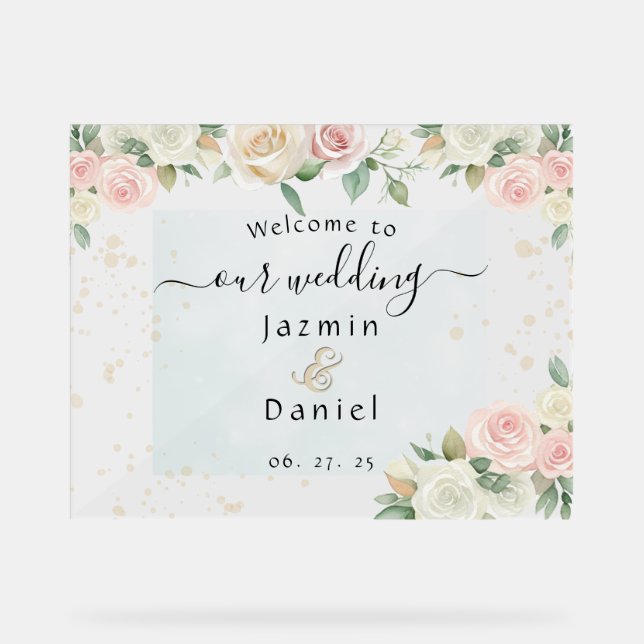 Panneau En Acrylique Pink And White Dusky Blooms Wedding Sign (Recto)