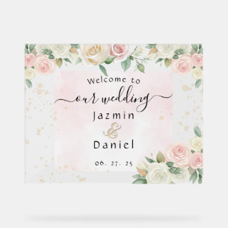 Panneau En Acrylique Pink And White Dusky Blooms Wedding Sign