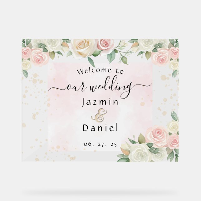 Panneau En Acrylique Pink And White Dusky Blooms Wedding Sign (Recto)