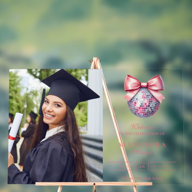 Panneau En Acrylique Pink Bow Disco Ball Party (Neutre)