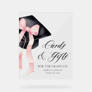 Panneau En Acrylique Pink Bow Grad Party Graduate Cartes et cadeaux