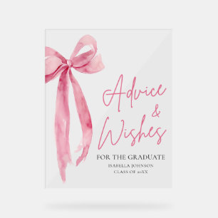 Panneau En Acrylique Pink Bow Grad Party Graduation Conseils et souhait