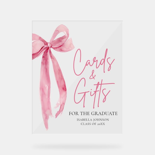 Panneau En Acrylique Pink Bow Graduate Party Cartes et cadeaux (Recto)