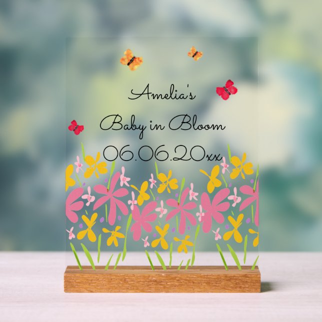 Panneau En Acrylique Pink Wildflower Baby Shower (Neutre)