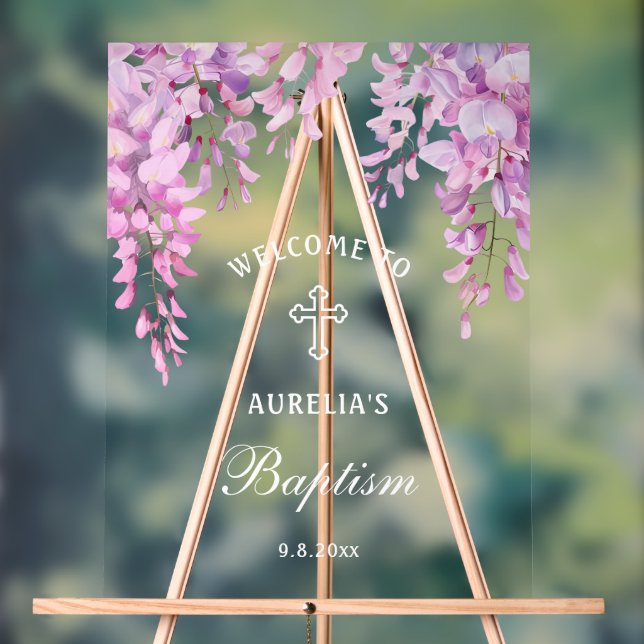 Panneau En Acrylique Pink Wisteria Baptism Welcome (Neutre)