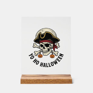 Panneau En Acrylique Pirate Crâne Halloween Gravure Vintage Blanc Shi