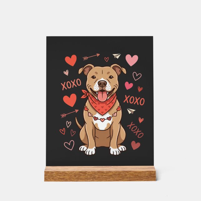 Panneau En Acrylique Pitbull de la Saint-Valentin XOXO Design d'amour (Recto)