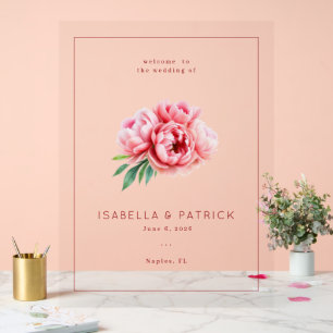 Panneau En Acrylique Pivoine Aquarelle Rose Romantique
